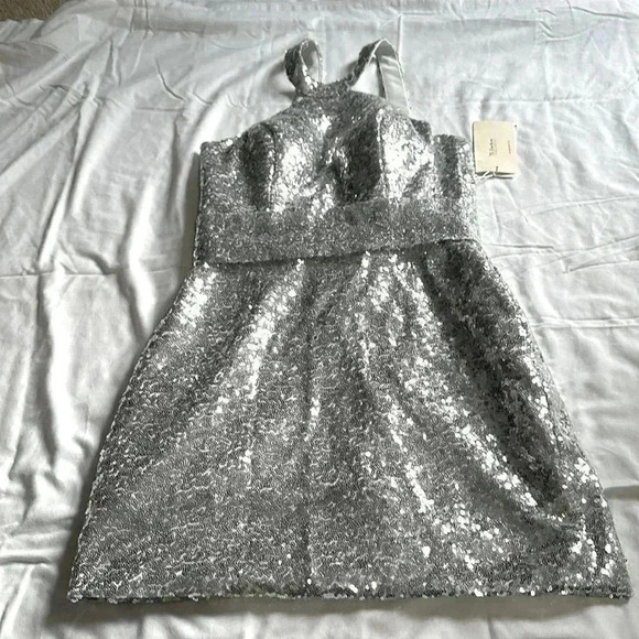 TS Couture Dresses & Skirts - TS Couture Sequin Silver cocktail/ party dress halter top NWT
